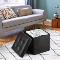 Black Ottoman Faux Leather Upholstered Shoe Bench Folding Storage Cube Chest Coffee Table Entryway Toy Box Footrest Stool with Lid