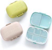 3 Pack 8 Compartments Travel Pill Organizer Moisture Proof Small Pill Box Purse Daily Pill Case Portable Medicine Vitamin Holder Container (Blue+Green+Khaki)