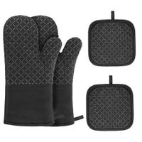 Oven Mitts and Pot Holders 4pcs Oven Glove Extra Long Oven Mitts and Potholder with Non-Slip Silicone Surface for Cooking (Black)