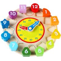 Kids Time Clock, Wooden Learning Color Shape Sorting Toy,Early Education Math Game, Kids Puzzle Game