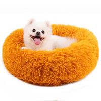 40cm Calming Donut Dog Bed Anti Anxiety Round Fluffy Plush Machine Washable Cuddler Pet Bed Col.Orange