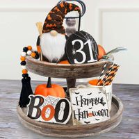 Halloween Decorations Boo Happy Halloween Wooden Signs Farmhouse Rustic Tiered Tray Decor Items for Home Table House Room