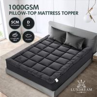 Double Mattress Topper Soft Pillowtop Bed Pad Mat for Back Pain with Skirt Grey Luxdream 1000gsm