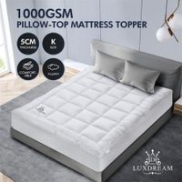 King Mattress Topper Soft Pillowtop Bed Pad Mat for Back Pain with Skirt White Luxdream 1000gsm