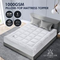 Single Mattress Topper Soft Pillowtop Bed Pad Mat for Back Pain with Skirt Single Size White Luxdream 1000gsm