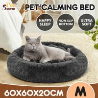 Pet Dog Cat Bed Donut Puppy Calming Doughnut Cave Nest Warm Plush Soft Comfy Washable