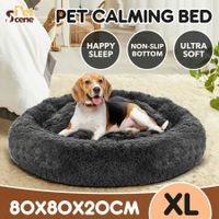 Pet Dog Cat Bed Calming Puppy Donut Cave Nest Doughnut Plush Warm Soft Comfy Washable