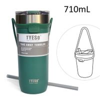 710mL Vacuum Insulated Double Wall Tumbler Coffee Mug with Lid Straw Cup with Splash Proof Sliding Lid Col.Green