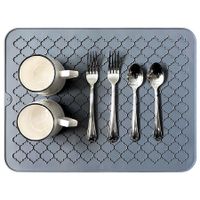 Silicone Dish Drying Mats for Kitchen Counter 16"x12’’ Non-Slip Sink Mat, Heat Resistant Hot Pot Holder 2 Pack Gray