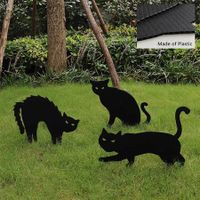 Halloween Decorations for Outdoors, Black Cat Decorations with Stakes, Scary Silhouette (3pcs)