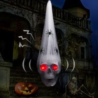 Halloween Decorations Hanging Outdoor, 50cm Scary Skull with LED Red Eyes,  White