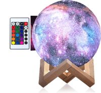 3D Galaxy Moon Lamp,Cool Night Light for Kids,12CM,16 Colors,Remote Control,Wood Stand - Space Gift for kids, Room Decor for Teen Girls - Pink Lava Lamp