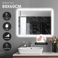 LED Inductive Bathroom Mirror Anti-Fog Vanity Mirrors with Lights Wall Mounted Lighted Mirror 80x60cm