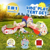 Kids Teepee Pop Up Tent 5 In 1 Playhouse Basketball Hoop Ball Pit Crawl Tunnel Playground Activity Centre Outdoor Indoor