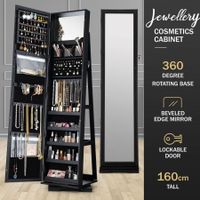 Jewellery Organiser Makeup Storage Cabinet  Mirror  Armoire 360 Degree Rotating Wood Necklace Earring Ring Holders