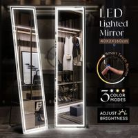 LED Full Length Floor Mirror Free Standing Wall Hanging Hallway Bedroom with Stand and 3 Light Colours