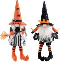 2PCS Halloween Witch Gnomes Plush w/Broom for Tier Tray Decor, Handmade Halloween Fall Tomte Swedish Gnome