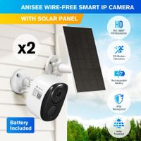 Wireless Security Camera Home CCTV Outdoor Surveillance System with Solar Panel Battery Weatherproof x2