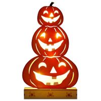 Lantern Lights Wooden Stacked Ornaments, Battery Operated Halloween Pumpkin Collectible Figurines Tabletop Ornament
