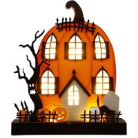 Halloween Tabletop Figurines, Lighted Pumpkin House Decorations, Ghost Tree Wood Sign for Indoor Home Party Decorations