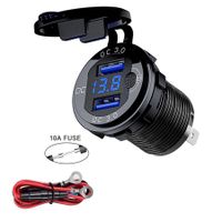 12V Socket USB Charger Dual QC 3.0 with LED Voltmeter and Power Switch, Waterproof Aluminum Car Charger Adapter for RV Marine Motorcycle Truck Golf Cart RV etc.