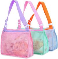 Beach Toy Mesh Beach Bag Kids Shell Collecting Bag Beach Sand Toy Seashell Bag for Holding Swimming Accessories for Boys and Girls(Only Bags,A Set of 3 )