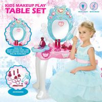 Kids Dressing Table Vanity Pretend Makeup Dresser Toy Play Beauty Cosmetic Play Set Chair Mirror Music Light