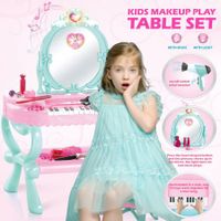 Kids Dressing Table Piano 2IN1 Vanity Set Pretend Makeup Desk Dresser Toy Chair Mirror Music Light