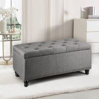 Grey Fabric Ottoman Shoe Bench Upholstered Footrest Stool Rectangle Coffee Table Entryway Toy Box Chest Storage Cube 100cm