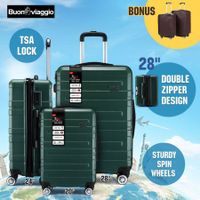 3 Piece Luggage Set Hard Carry On Travel Suitcases Trolley Lightweight with TSA Lock and 2 Covers Green