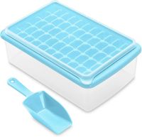 Ice Cube Tray Lid and Bin for Freezer,Easy Release 55 Mini Nugget Ice Cube Mold Trays,Storage Container,Scoop,for Iced Coffee Cocktails and Ice Crushers,BPA Free,Blue