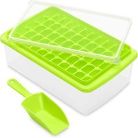 Ice Cube Tray Lid and Bin for Freezer,Easy Release 55 Mini Nugget Ice Cube Mold Trays,Storage Container,Scoop,for Iced Coffee Cocktails and Ice Crushers,BPA Free,Green
