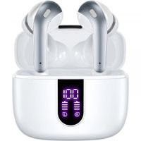 Bluetooth Headphones,True Wireless Earbuds LED Power Display Earphones with Wireless Charging Case IPX5 Waterproof in-Ear Earbuds with Mic for TV Smart Phone Computer Laptop Sports (White)