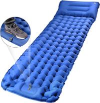 Camping Mattress with Foot Pump, Upgraded Thickness 10cm/4" Self-Inflating Sleeping Pad, Hiking Mattress with Pillow, Ultra Light Air Mattress for Camping, Tent, Hiking (Blue)