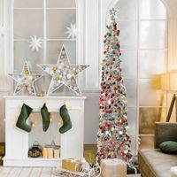 1.5m Pop Up Christmas Tinsel Tree with 50 LED Lights Colorful Sequins Ornaments for Xmas Decorations(3AA Batteries Not Included)
