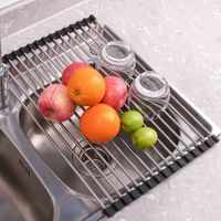 Roll Up Dish Drying Rack Over The Sink Drying Rack,Folding Dish Rack Over Sink Mat,Stainless Steel Dish Drainer Sink Rack Kitchen Sink Organizer Accessories Black 17"x11.8"