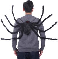 Halloween Adult Spider Backpack Costume Black With Candy Bag 8 Legs Horror Plush Spider Decoration (Black)