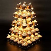 5 Tier  Cupcake Holder Square Acrylic Cupcake Tower Display for Pastry  LED Light String, Ideal for Weddings, Birthday