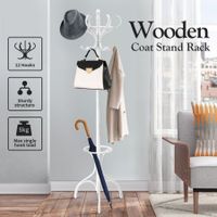 Tree Style Wooden Clothing Rack Coat Stand Hat Bag Garment Hanger Umbrella Holder 12 Hooks Walnut