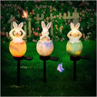 Solar Light Yard Cute Rabbit Decorative Outdoor Waterproof Resin Bunny Statue for Garden, Lawn, Patio,Pathway Pattern random send