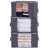 Large Capacity Clothes Storage Bag Organizer Blankets, Bedding, Foldable with Sturdy Zipper, Clear Window, 3 Pack, 90L, Grey