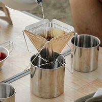 Collapsible Pour Over Coffee Dripper Filter Holder, Folding Stainless Steel Reusable Coffee Cone Filter Portable Compact for Office Home Travel Picnic Camping Inverted Pyramid Style