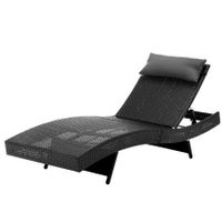 Wicker Rattan Outdoor Sun Lounge Pool Bed Garden Sofa - Black