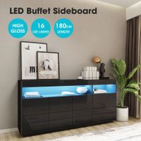 Black Sideboard Cupboard Buffet LED TV Stand Unit Entertainment Centre Bench Table Storage Cabinet High Gloss Front 3 Doors 2 Drawers 180cm