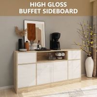 Sideboard Buffet Cupboard TV Bench Unit Entertainment Centre Stand Console Table Storage Cabinet Table High Gloss Front 4 Doors 2 Drawers 160cm White and Oak