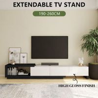 Extendable TV Unit Entertainment Centre Storage Cabinet Stand Console Bench Table 190 To 260cm 3 Drawers Black and White