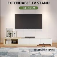 Extendable TV Stand Unit Storage Cabinet Entertainment Centre Console Table Bench 190 To 260cm 3 Drawers Oak and White