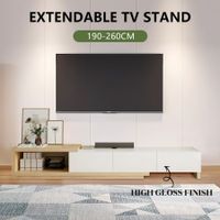 Extendable TV Stand Unit Storage Cabinet Entertainment Centre Console Table Bench 190 To 260cm 3 Drawers Oak and White