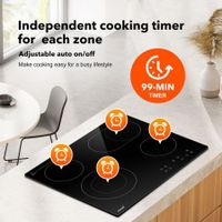 Ceramic Cooktop Stove Electric Cooktop Hob Cooker Glass Top 4 Burners 6 Zones 60cm Touch Control Built In Maxkon
