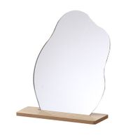 Rregular Asymmetrical Mirror with Stand,Desktop Decor Travel Mirror, Wood Base Home Decorative Mirror for Bedroom
